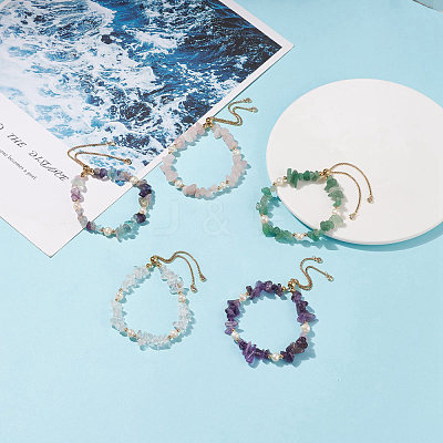 Natural Gemstone Chips & Pearl Beaded Slider Bracelet for Women BJEW-JB08334-1