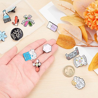 14Pcs 14 Styles Black Alloy Chemistry Theme Brooches JEWB-SC0001-48-1