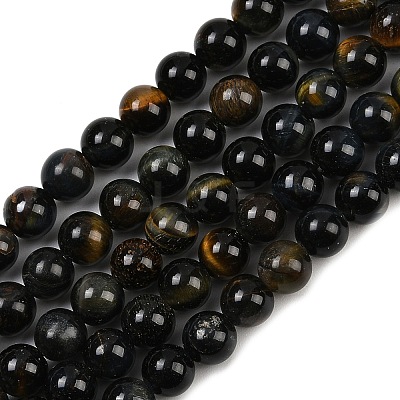 Natural Yellow Blue Tiger Eye(Dyed & Heated) Bead Strands G-P230-07-6mm-AB-01-1