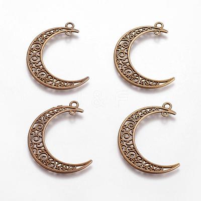 Tibetan Style Alloy Hollow Moon  2-Loop Link Pendants X-TIBEP-5312-AB-FF-1