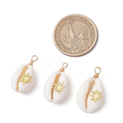 Copper Wire Wrapped Natural Cowrie Shell Pendants PALLOY-JF03554-05-1