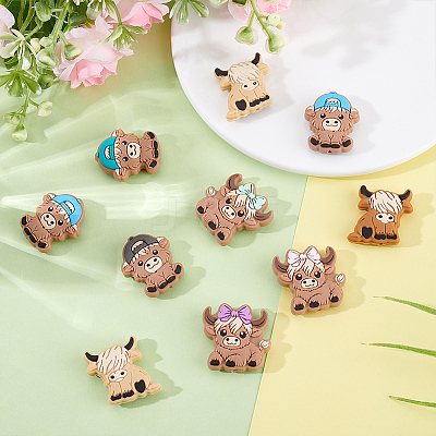 16Pcs 8 Styles Elk & Yak Food Grade Eco-Friendly Silicone Focal Beads SIL-ME0001-04-1