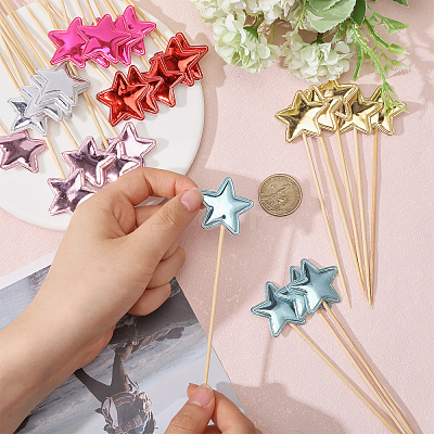12 Sets 6 Colors PU Leather Cake Toppers with Bamboo Stick FIND-CA0009-83-1