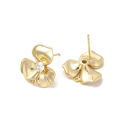 Brass Pave Clear Cubic Zirconia Flower Stud Earring Findings LS-KK-A275-01A-G-1