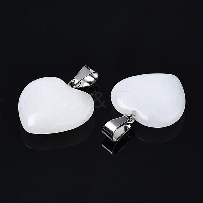 Heart Natural White Jade Pendants G-Q438-01-1