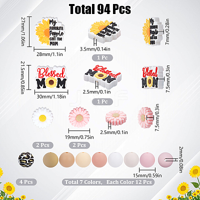 94Pcs 12 Style Food Grade Eco-Friendly Silicone Focal Beads SIL-SC0002-73-1