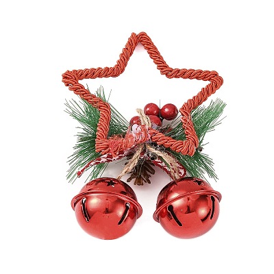 Christmas Plastic Star with Bell Pendant Decorations AJEW-S088-01A-1