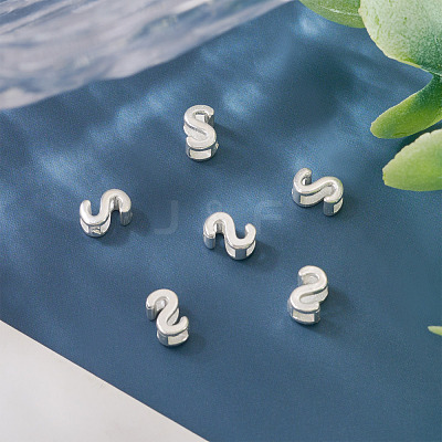 6Pcs 925 Sterling Silver Hollow Initial Beads STER-TA0001-53S-1