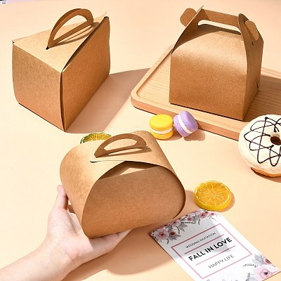 40Pcs 4 Styles Kraft Paper Hand-held Cake Box CON-CJ0001-21-1
