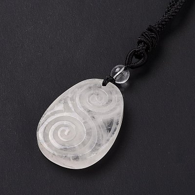Adjustable Natural Quartz Crystal Teardrop with Spiral Pendant Necklace with Nylon Cord for Women NJEW-L171-04F-1