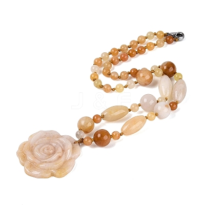 Natural Topaz Jade Flower Pendant Necklaces NJEW-N064-08D-1