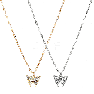 2Pcs 2 Colors Crystal Rhinestone Butterfly Pendant Necklaces Set with Alloy Dapped Chains for Women NJEW-AN0001-67-1