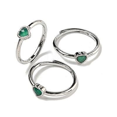 Heart Natural Dyed & Heated Green Onyx Agate Adjustable Rings RJEW-Q818-02P-04-1