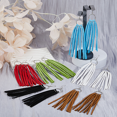 6 Pairs 6 Colors Faux Suede Tassel Earrings EJEW-FI0003-08-1