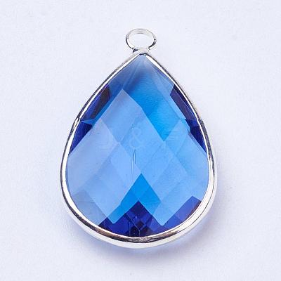 Silver Color Plated Brass Glass Teardrop Pendants GLAA-M006-A-21S-1