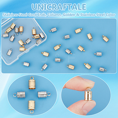 30Pcs 2 Colors 201 Stainless Steel Cord Ends STAS-UN0055-46-1