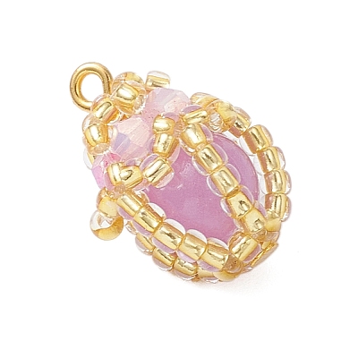 Luminous Handmade Glass Seed Beaded Teardrop Pendants PALLOY-MZ00962-01-1
