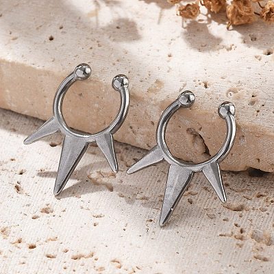 304 Stainless Steel 3 Spike Clip on Nose Rings AJEW-A062-05P-02-1
