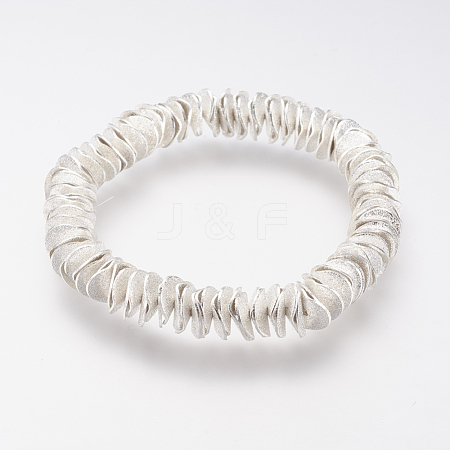 Brass Textured Beads Stretch Bracelets BJEW-D316-01-1