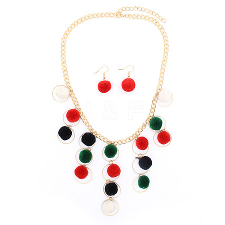 Christmas Polyester Pompom Ball Necklaces & Dangle Earring Sets FS-WG24699-04-1
