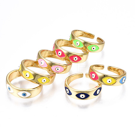 Brass Enamel Cuff Rings RJEW-T018-05G-NF-1