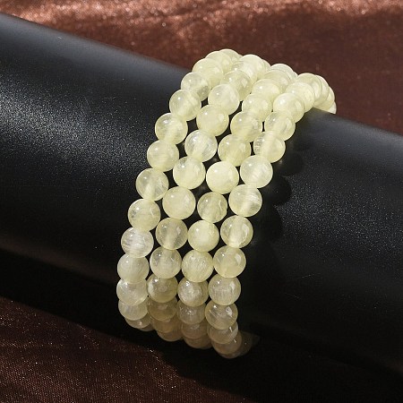 Natural Golden Silk Jade Round Beaded Stretch Bracelets for Women BJEW-F535-01B-1