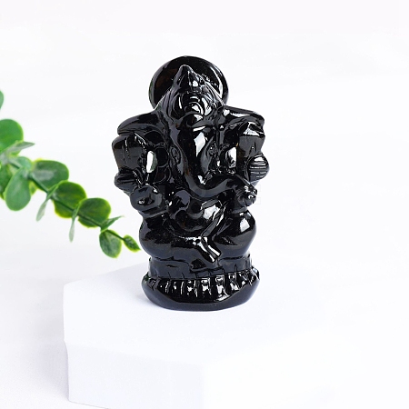 Ganesha Natural Obsidian Healing Figurines PW-WG31949-03-1