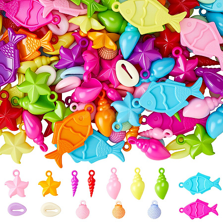 180Pcs 6  Style Opaque Acrylic Pendants SACR-SP0001-29-1