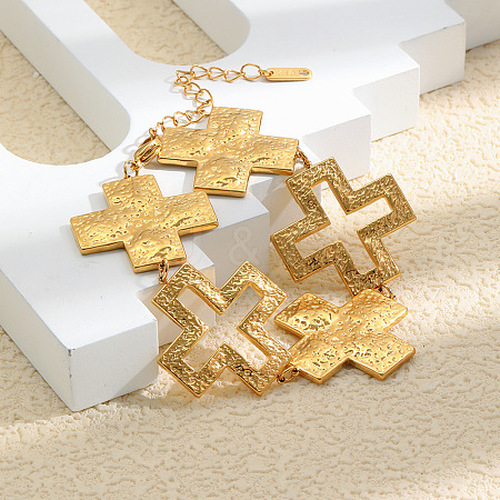 304 Stainless Steel Textured Religion Cross Link Chain Bracelets SA-CBA3E4B-02G-1