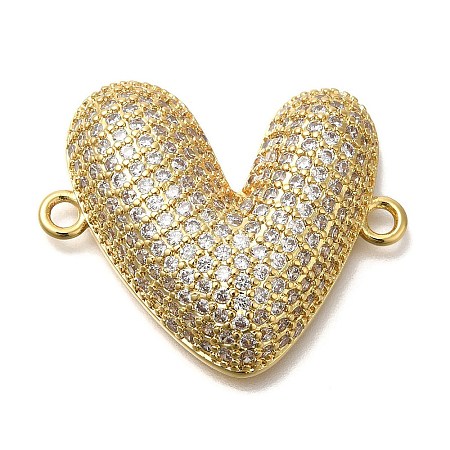 Rack Plating Brass Micro Pave Clear Cubic Zirconia Heart Links Connector Charm KK-P287-52G-01-1