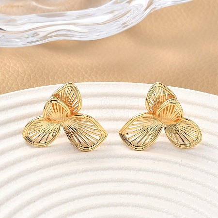 Brass Leaf Stud Earrings EJEW-D337-11G-1