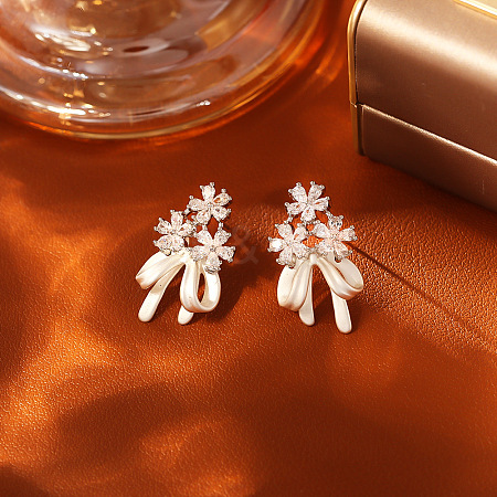 Brass & Clear Cubic Zirconia Stud Earrings WG312C6-02-1