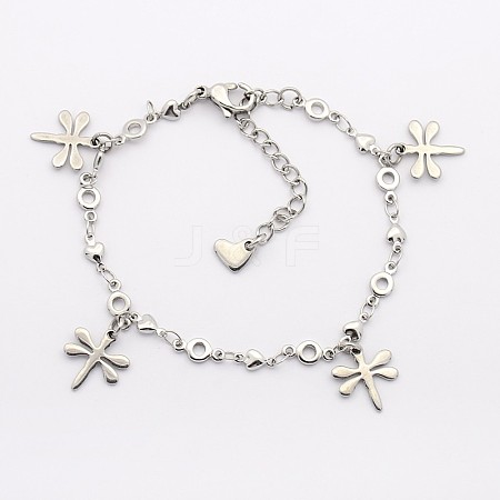 Tarnish Resistant 316 Surgical Stainless Steel Dragonfly Charms Bracelets X-BJEW-J107-40-1