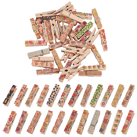 10Pcs 10 Styles Flower Printed Wooden Craft Pegs Clips AJEW-WH0248-505-1