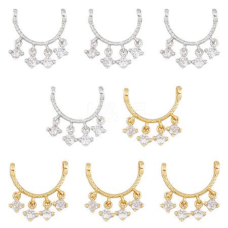 DICOSMETIC 8Pcs 2 Colors Rack Plating Brass Pave Clear Cubic Zirconia Connector Charms KK-DC0003-48-1
