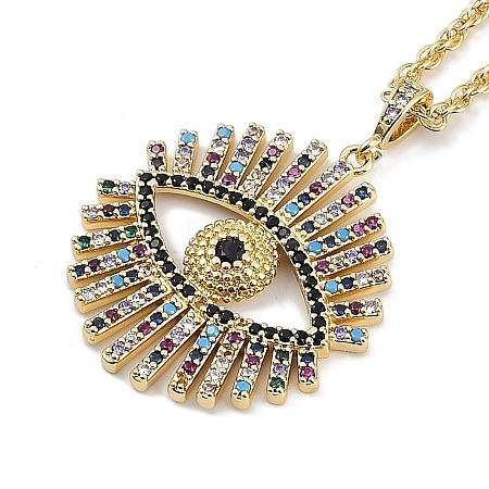 Rack Plating Brass Micro Pave Colorful Cubic Zirconia Eye Pendant Rope Chain Necklaces NJEW-P317-01G-1