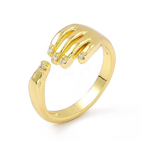 Cubic Zirconia Hand Plam Open Cuff Ring RJEW-P079-06G-01-1