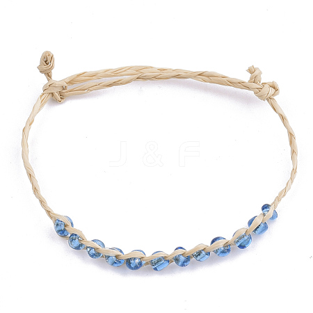 Handmade Braided Raffia Bracelets AJEW-S072-39D-1