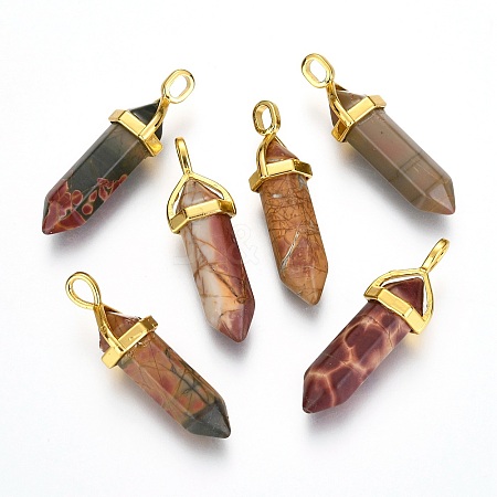 Natural Polychrome Jasper/Picasso Stone/Picasso Jasper Bullet Double Terminated Pointed Pendants LS-G-G902-B26-1
