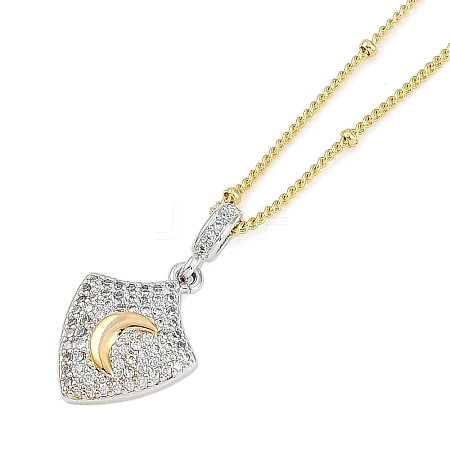 Brass Micro Pave Clear Cubic Zirconia Shield Pendant Satellite Chain Necklaces for Women NJEW-U015-05G-02-1