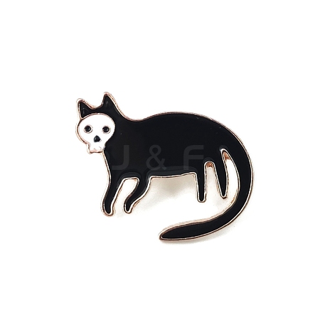 Halloween Black Cat Wearing Skull Mask Alloy Enamel Pins PW-WG652C7-01-1