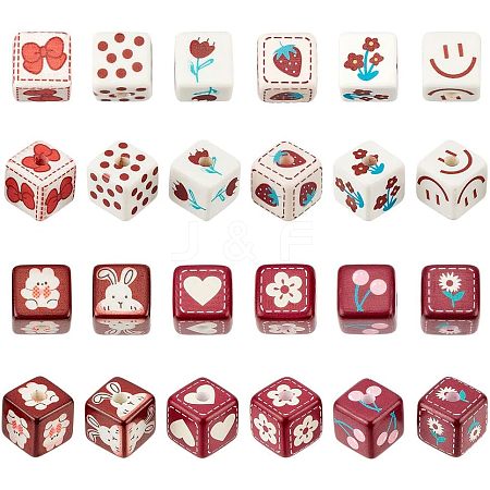 CHGCRAFT 24Pcs 12 Style Opaque Printed Acrylic Beads SACR-CA0001-16-1