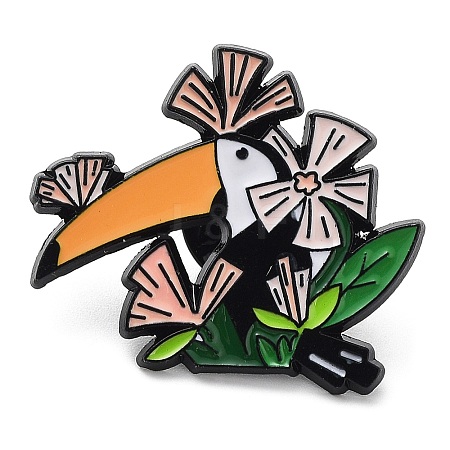 Parrot with Flower Enamel Pins JEWB-F021-02-1