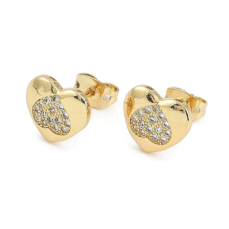 Brass Micro Pave Clear Cubic Zirconia Stud Earrings for Women EJEW-U030-02G-03-1