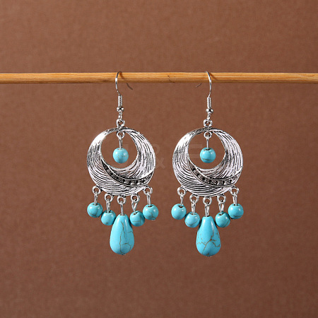 Bohemian tassel turquoise earrings JU8957-10-1
