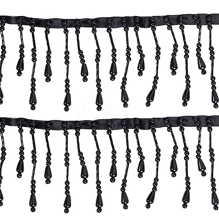 2Yards Polyester with Plastic Imitation Pearl Beads Tassel Ribbons OCOR-GF0004-99B-1
