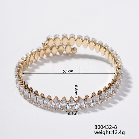 Elegant Brass Pave Clear Cubic Zirconia Rhombus Open Cuff Bracelet for Women KX4249-4-1