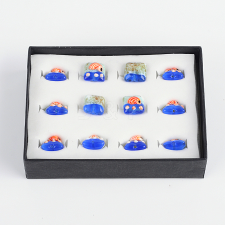 Ocean Style Square Handmade Lampwork Beads LAMP-F006-19-1