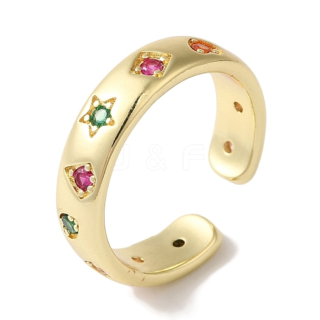 Brass Micro Pave Colorful Cubic Zirconia Open Cuff Rings for Women RJEW-C098-32G-1