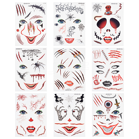 9 Sheets 9 Styles Halloween Temporary Face Tattoos STIC-WH0003-005-1